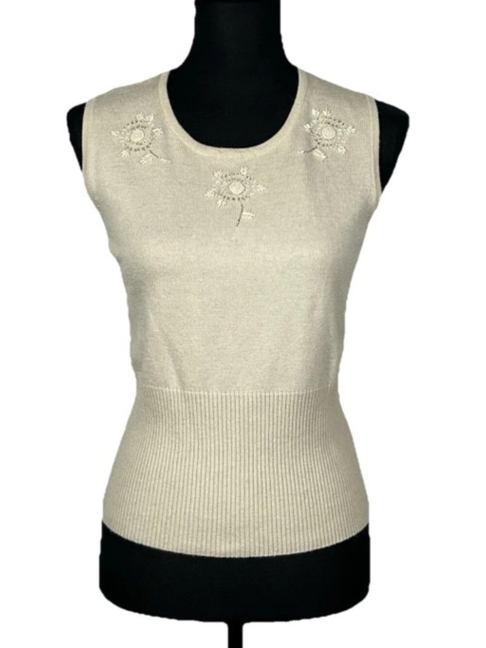 The Limited Cream Marled Beaded Tank Top Silk Cashmere Wool Whimsical Career L - Picture 1 of 10
